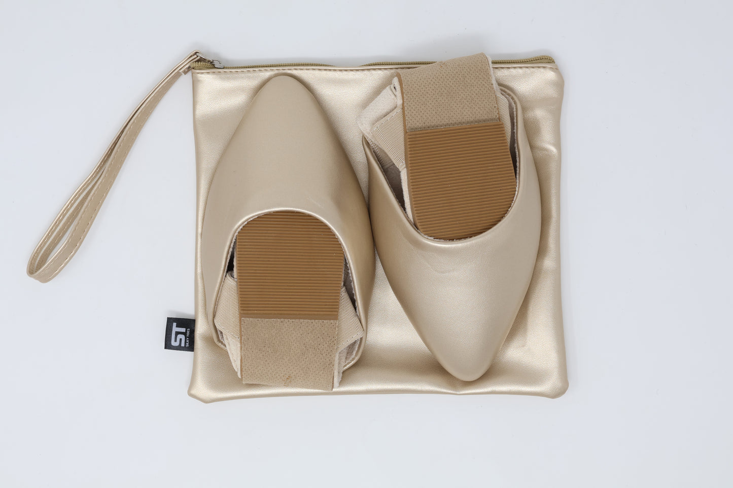 Silky Toes Foldable Flats for Women Dress Ankle Strap Shoes with Purse Black Suede