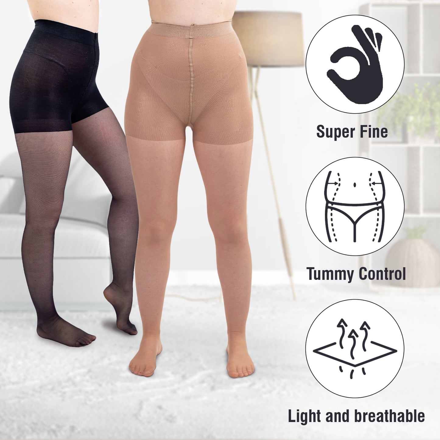 Silky Toes 2 Prs Control Top Pantyhose for Women