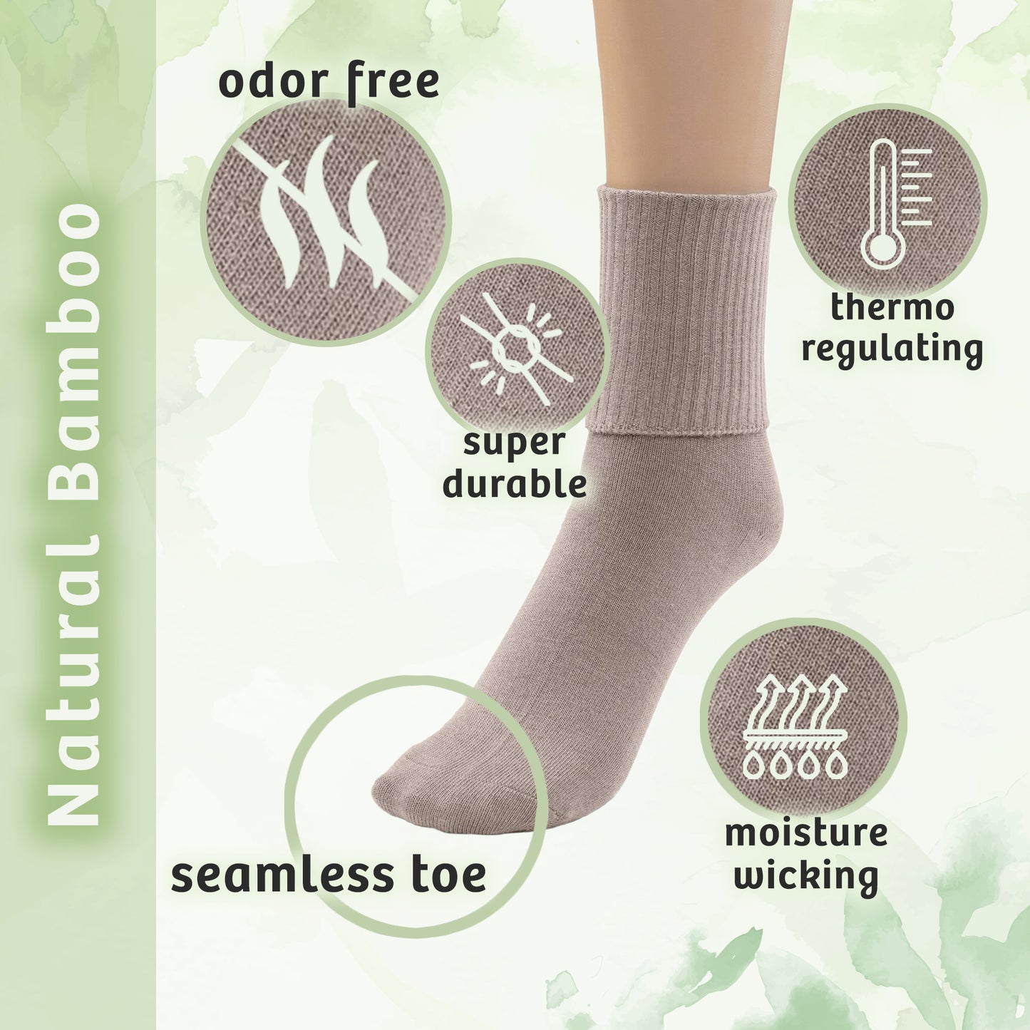 Girls Boys Turn Cuff Bamboo Casual Socks, Triple Roll Dress Crew Socks