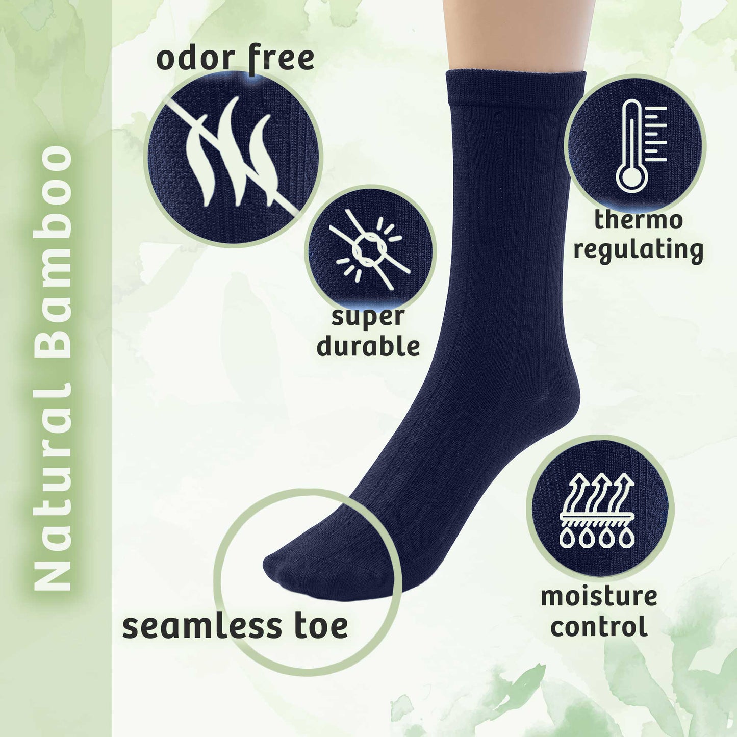 Kids Girls Boys Bamboo Ribbed Crew School Socks