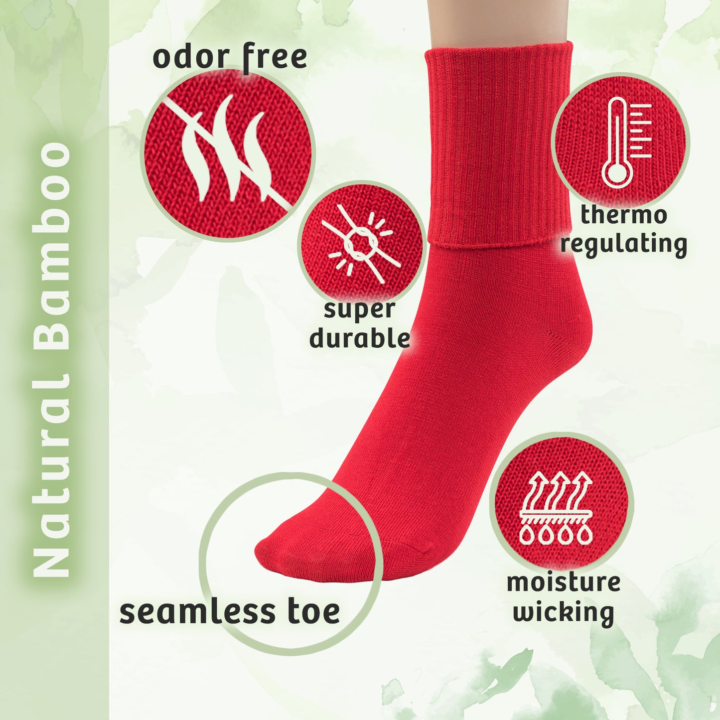 Girls Boys Turn Cuff Bamboo Casual Socks, Triple Roll Dress Crew Socks
