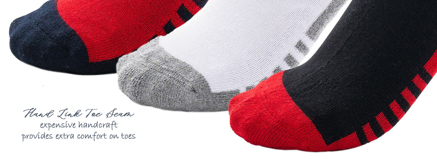 Boys and Girls Bamboo Crew Cushioned Athletic Socks with Seamless Toe- 3 Pairs