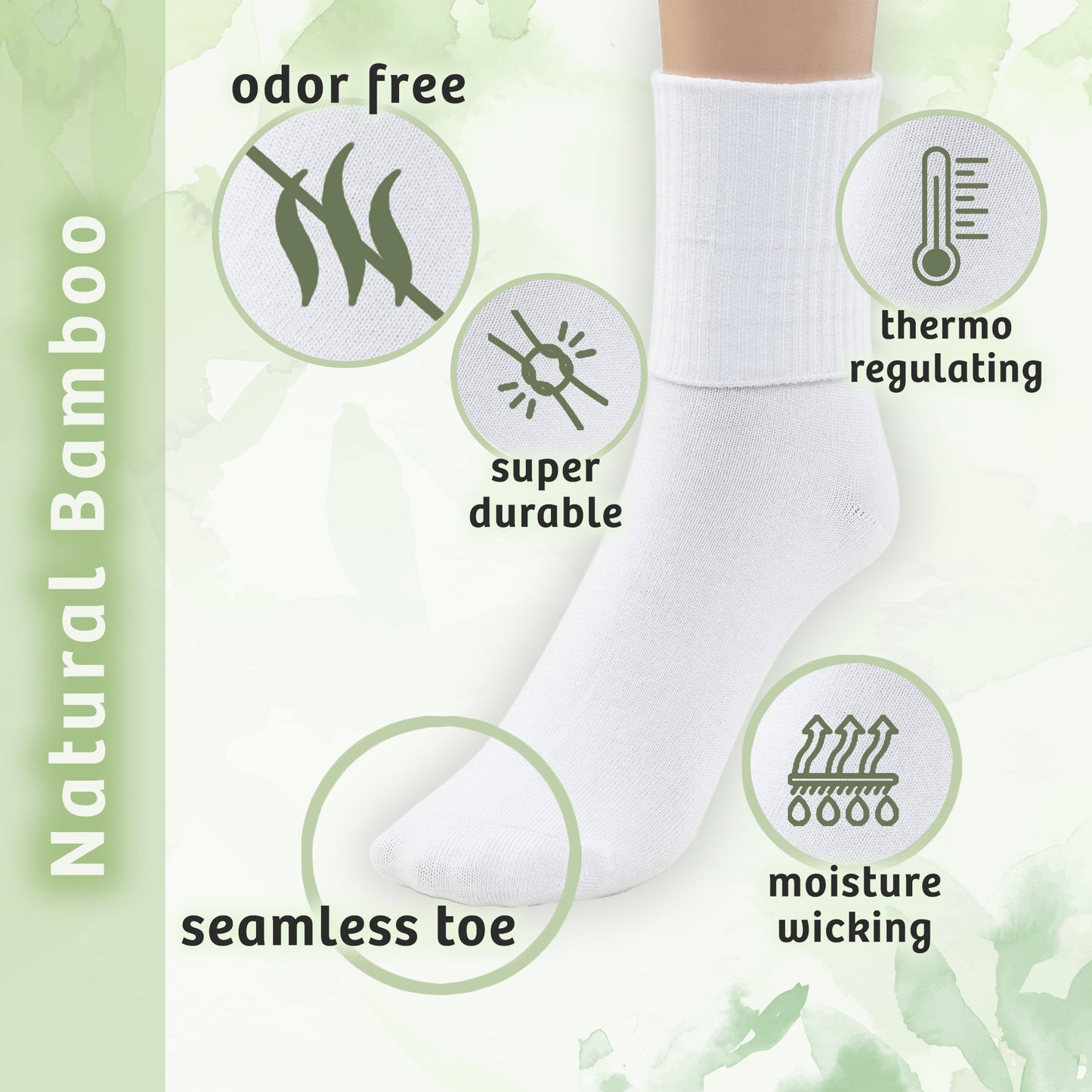 Girls Boys Turn Cuff Bamboo Casual Socks, Triple Roll Dress Crew Socks